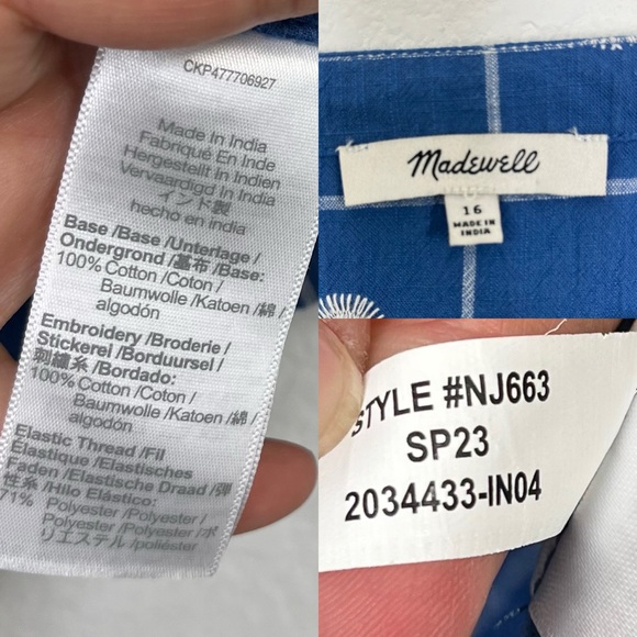 Madewell Embroidered Puff-Sleeve Crop Top Windowpane in Hermitage Blue size 16 - Picture 9 of 9